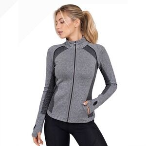 Bebe Sport Gray Full Zip Jacket Women L Athletic Mesh Activewear